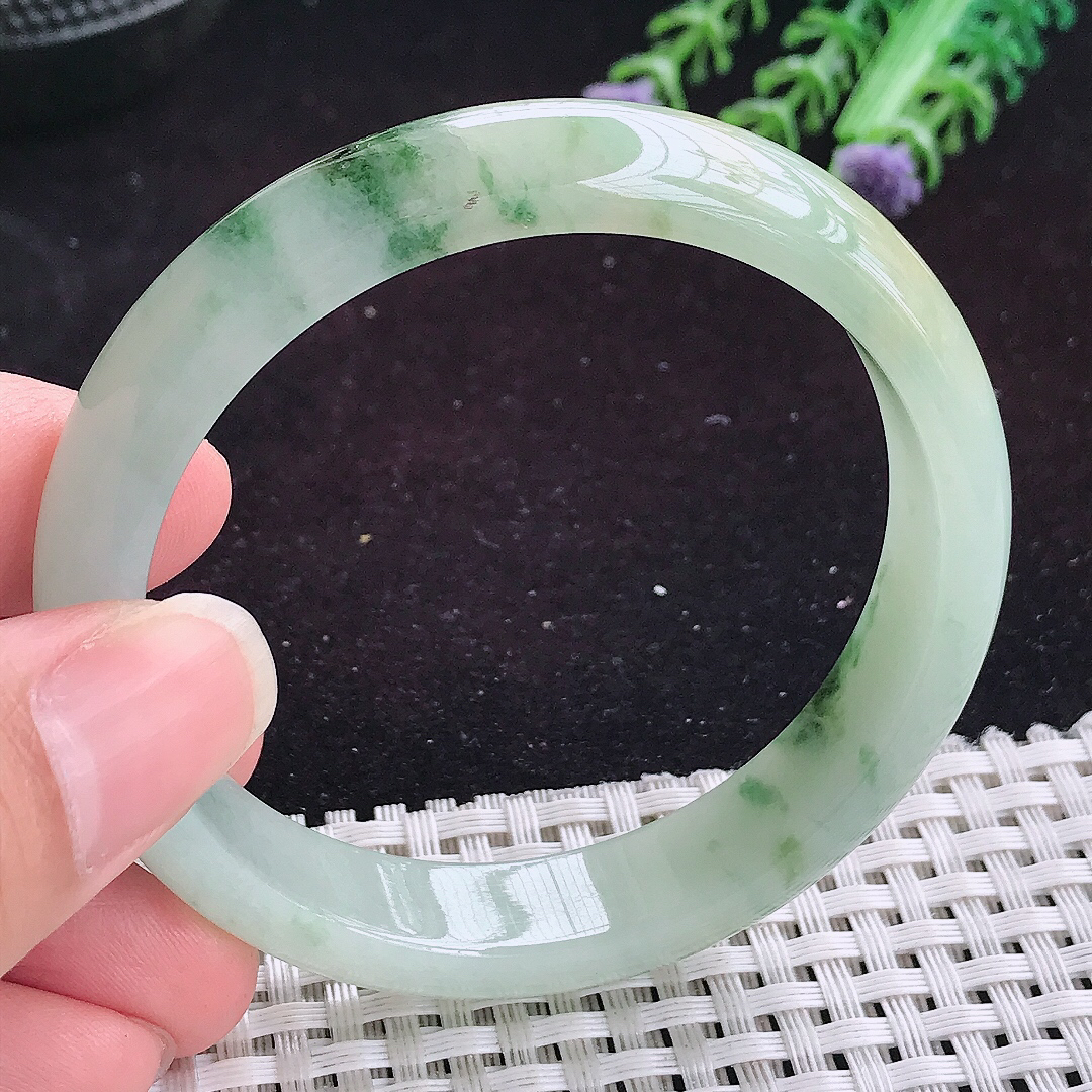 自然光55/11.8/7老坑冰润飘花手镯平安镯翡翠玉镯美人镯