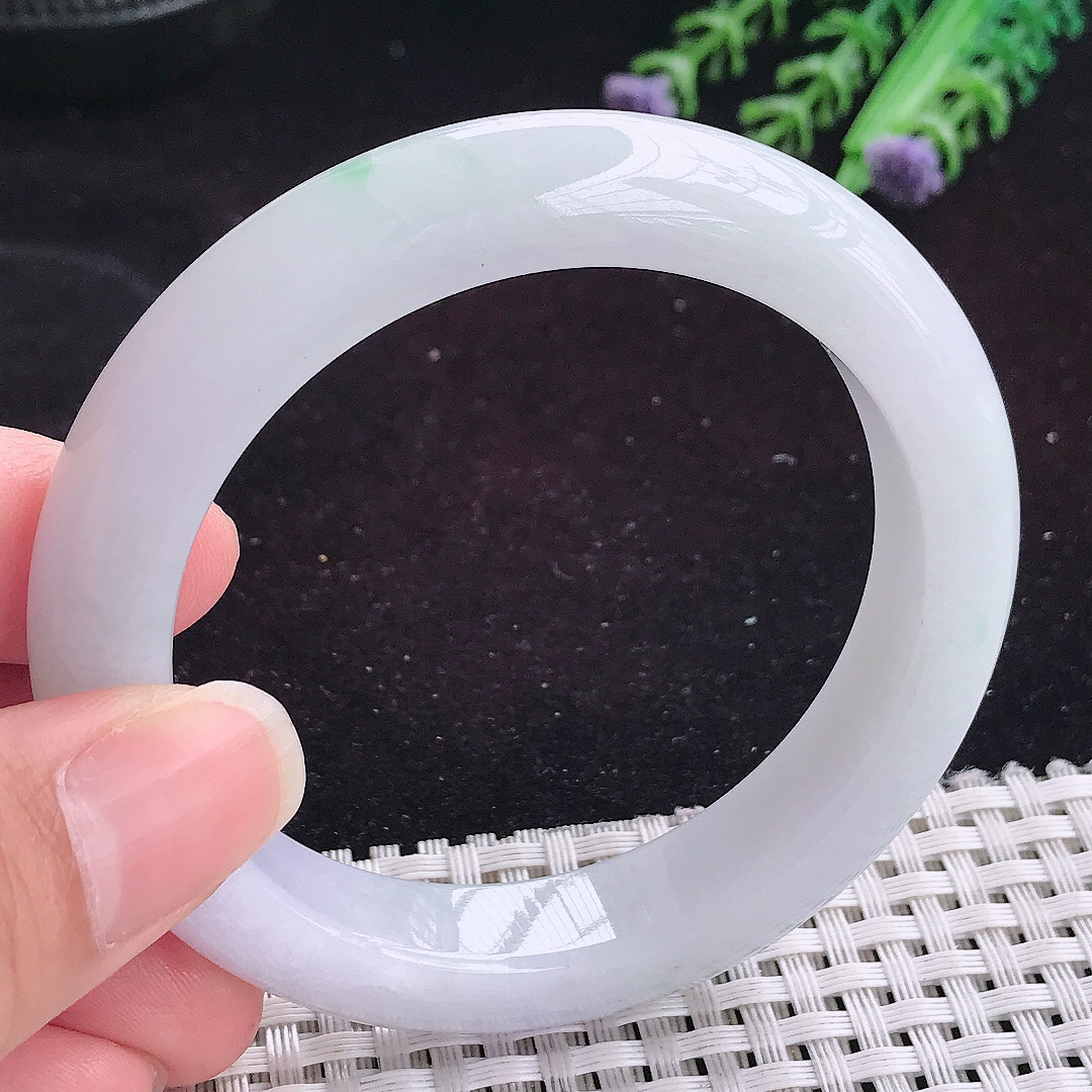 自然光54.5/11.6/9.3老坑温润飘绿宽边手镯平安镯翡翠玉镯美人镯
