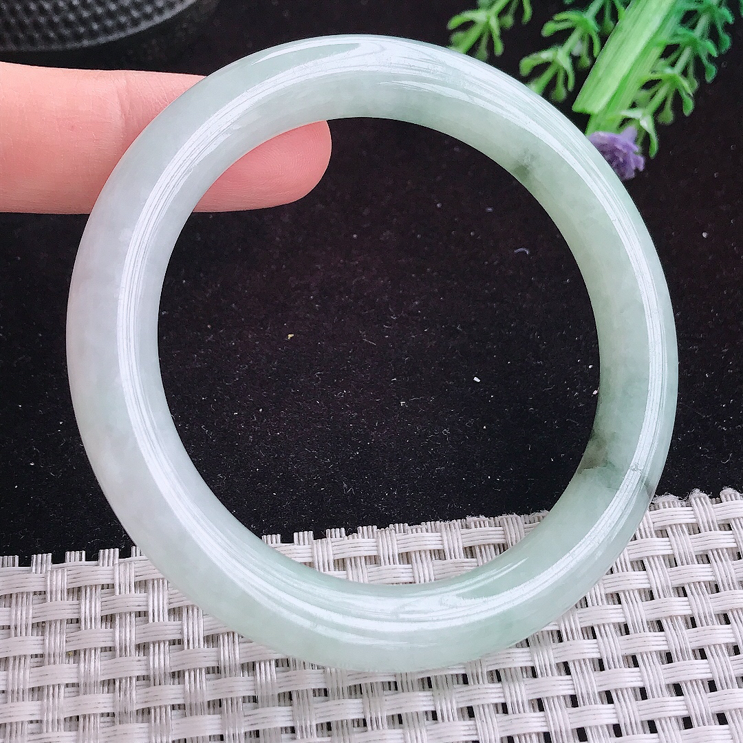 自然光57/9.5老坑精美冰润飘花圆条手镯平安镯翡翠玉镯美人镯