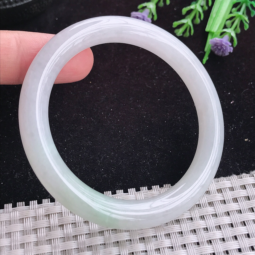 自然光53/8.5/8.7老坑秀气冰胶圆条手镯平安镯翡翠玉镯美人镯