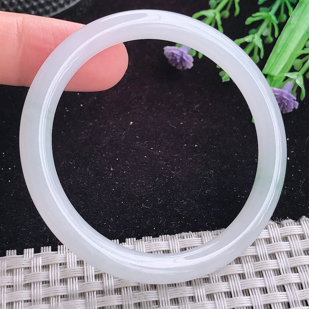 实拍A货翡翠51/6.5/7小圈口老坑冰润起胶飘花叮当手镯平安镯翡翠玉镯美人镯