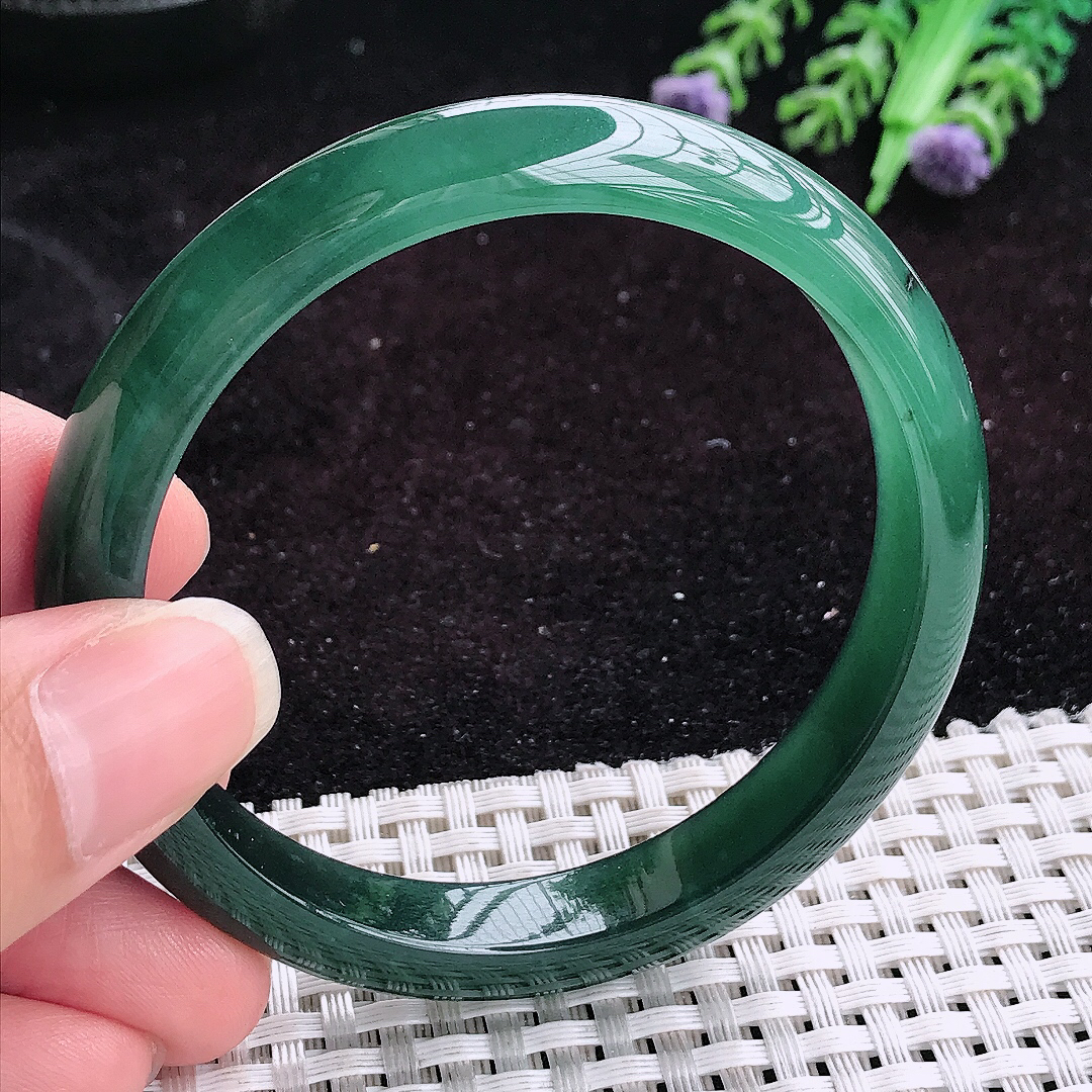 自然光56.5/10.2/7.2老坑冰润起胶宽边满色手镯平安镯翡翠玉镯美人镯