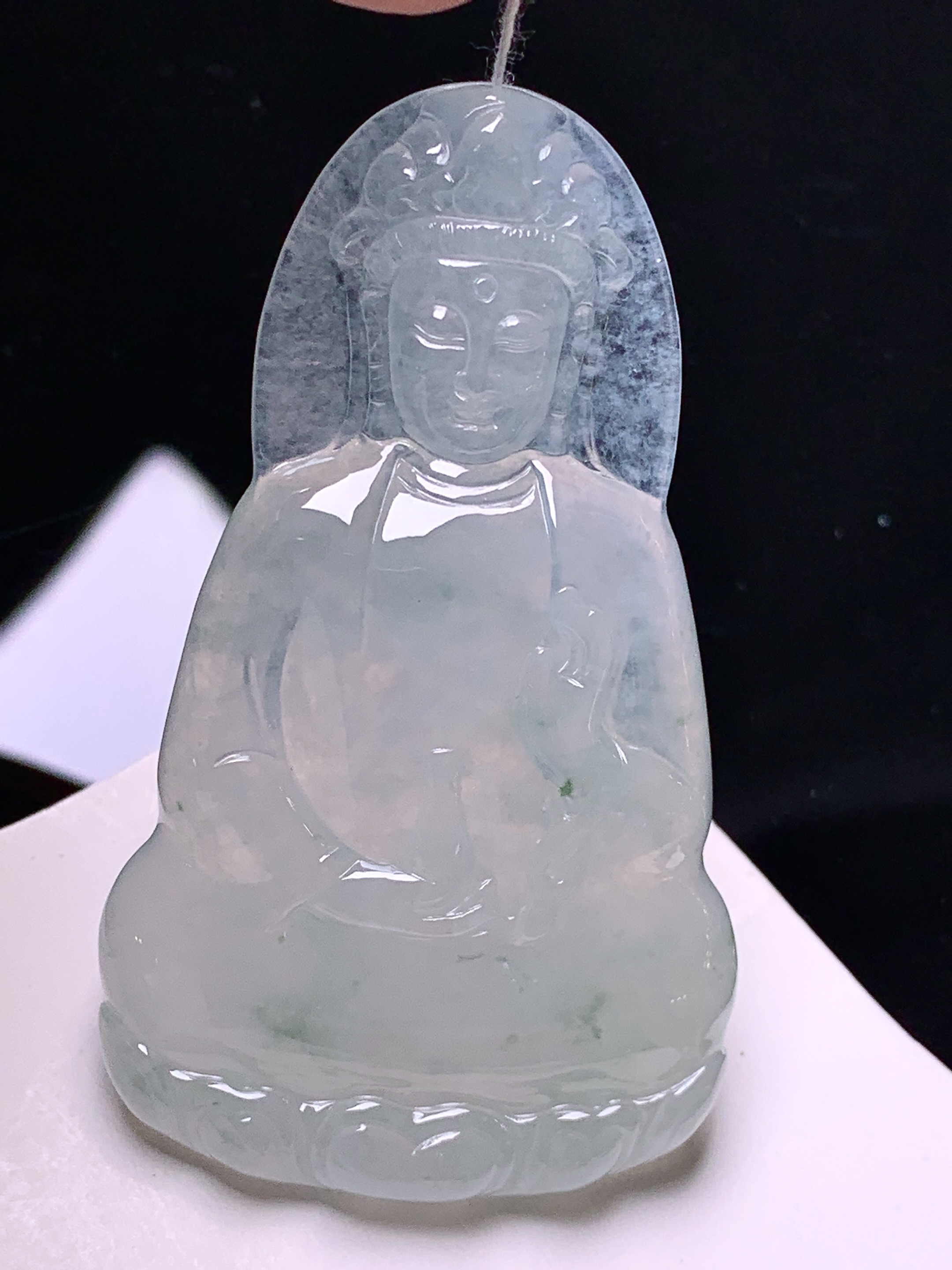 冰种观音菩萨吊坠 玉质细腻 色泽艳丽清新 整体尺寸60*37.5*10.3 d1