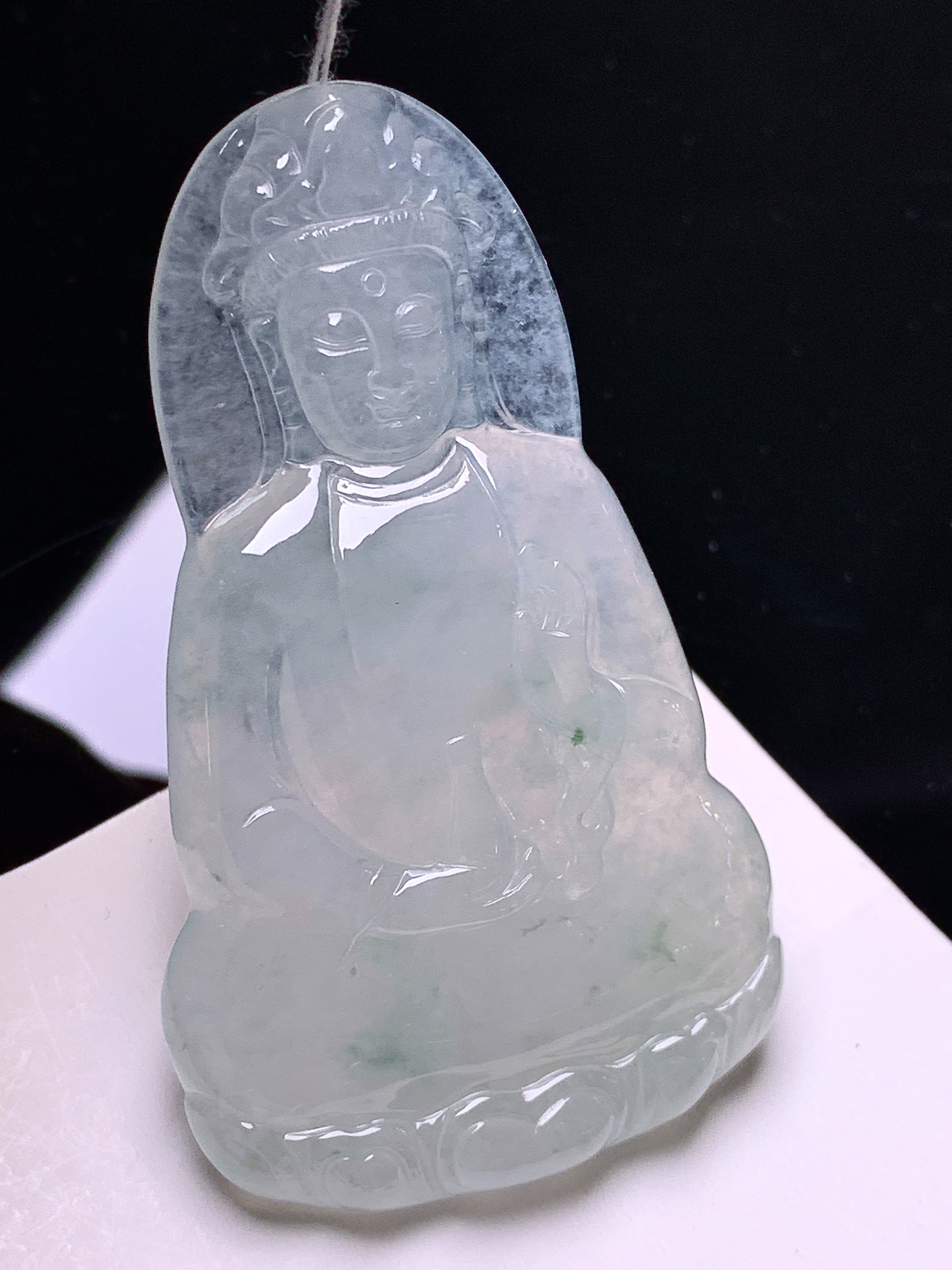 冰种观音菩萨吊坠 玉质细腻 色泽艳丽清新 整体尺寸60*37.5*10.3 d1