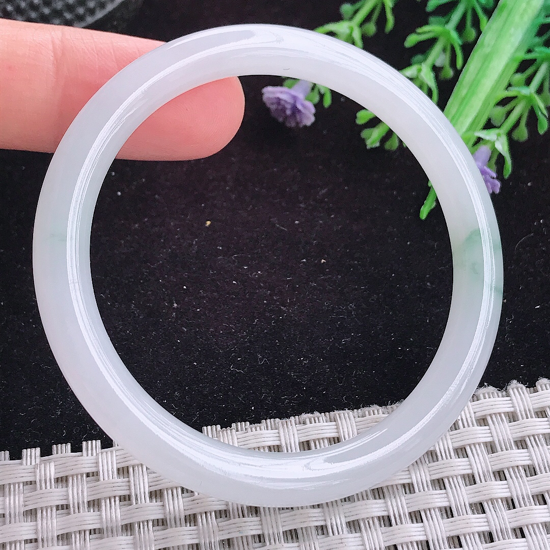 实拍A货翡翠51/6.5/7小圈口老坑冰润起胶飘花叮当手镯平安镯翡翠玉镯美人镯