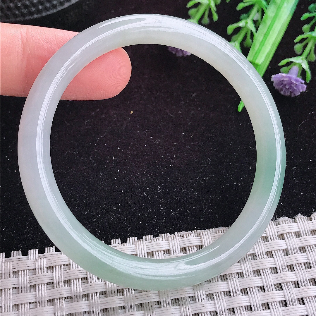 实拍A货翡翠51.5/7.6/7小圈口老坑冰润起胶晴底圆条手镯平安镯翡翠玉镯叮当镯