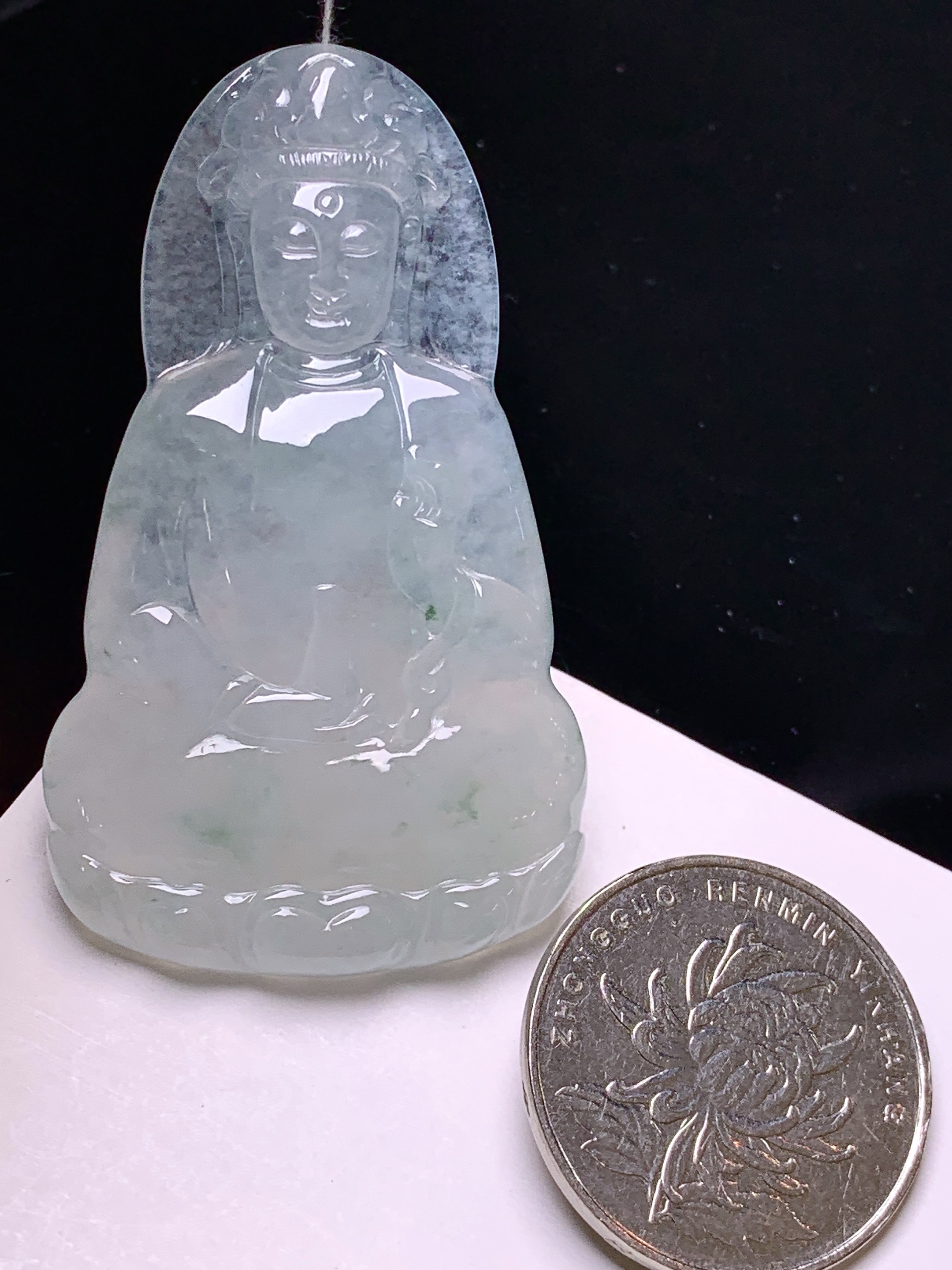 冰种观音菩萨吊坠 玉质细腻 色泽艳丽清新 整体尺寸60*37.5*10.3 d1