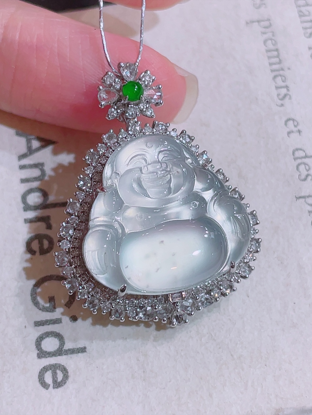 ️ 1号高冰木那玻璃种佛公吊坠 无裂 18k金镶嵌 种水 盖中盖 一刀切 全景天窗 重金镶嵌 南非钻镶 厚装饱满 佛光普照 荧光四射 刚性十足 高端大气 性比高 整体30.0-23.3-11.6裸石17.3-18.3