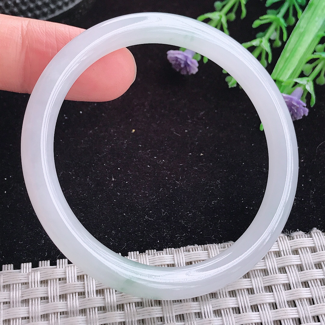 实拍A货翡翠51/6.5/7小圈口老坑冰润起胶飘花叮当手镯平安镯翡翠玉镯美人镯