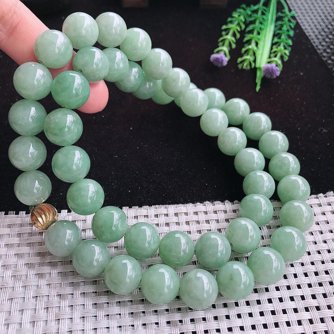 实拍A货翡翠13.5/46颗老坑温泉咯满色大颗粒项链翡翠玉珠串