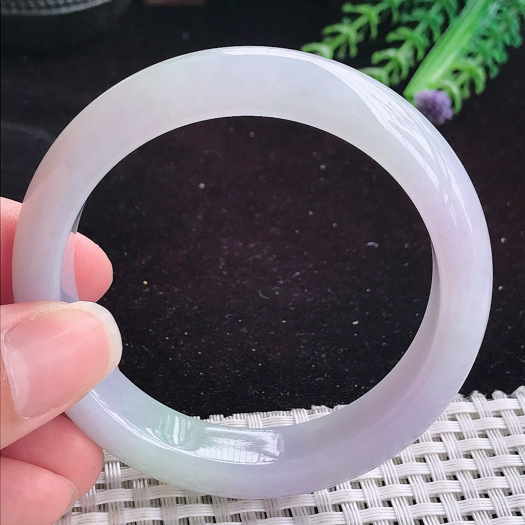 自然光55.5/12.8/8.5老坑温润淡雅紫罗兰手镯平安镯翡翠玉镯美人镯