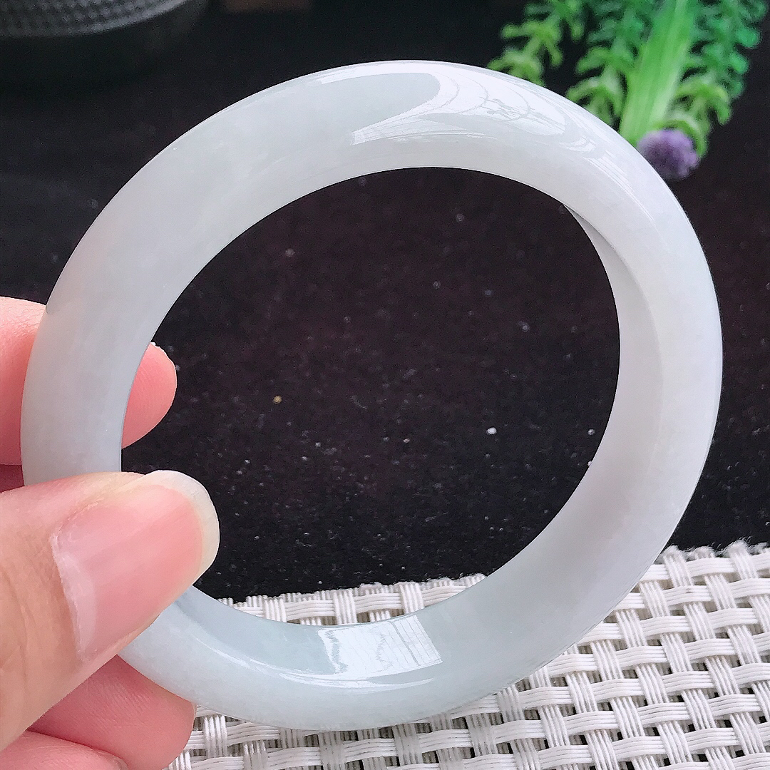 实拍A货翡翠56/12.9/8.8老坑冰润起胶白月光手镯平安镯翡翠玉镯美人镯