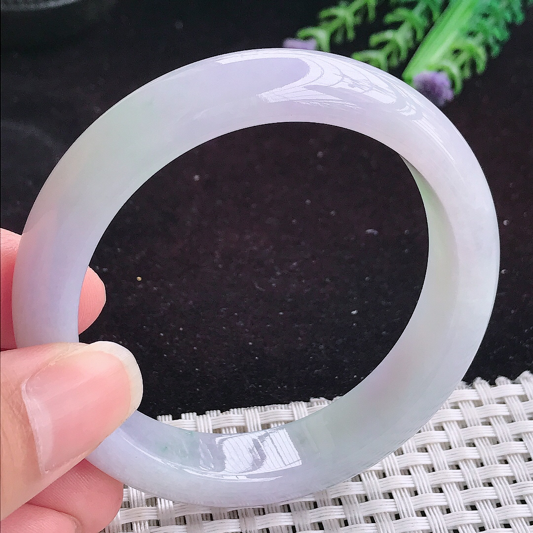 自然光55.5/12.8/8.5老坑温润淡雅紫罗兰手镯平安镯翡翠玉镯美人镯