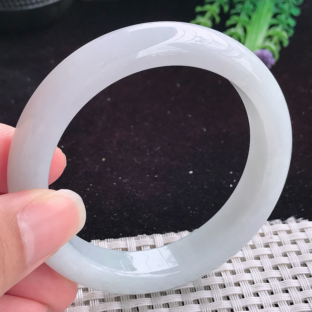 实拍A货翡翠56/12.9/8.8老坑冰润起胶白月光手镯平安镯翡翠玉镯美人镯
