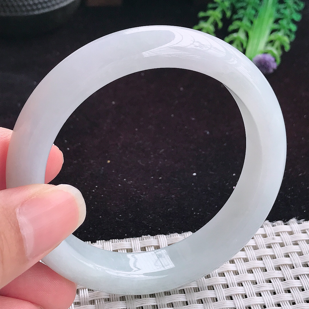 实拍A货翡翠56/12.9/8.8老坑冰润起胶白月光手镯平安镯翡翠玉镯美人镯