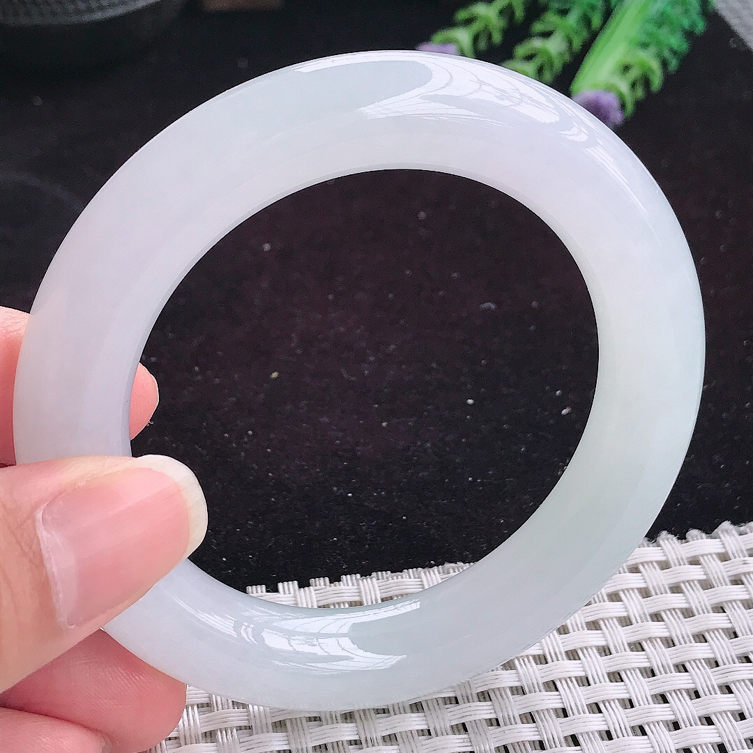 自然光54.5/11.8老坑冰胶果冻白月光胖圆条手镯平安镯翡翠玉镯美人镯