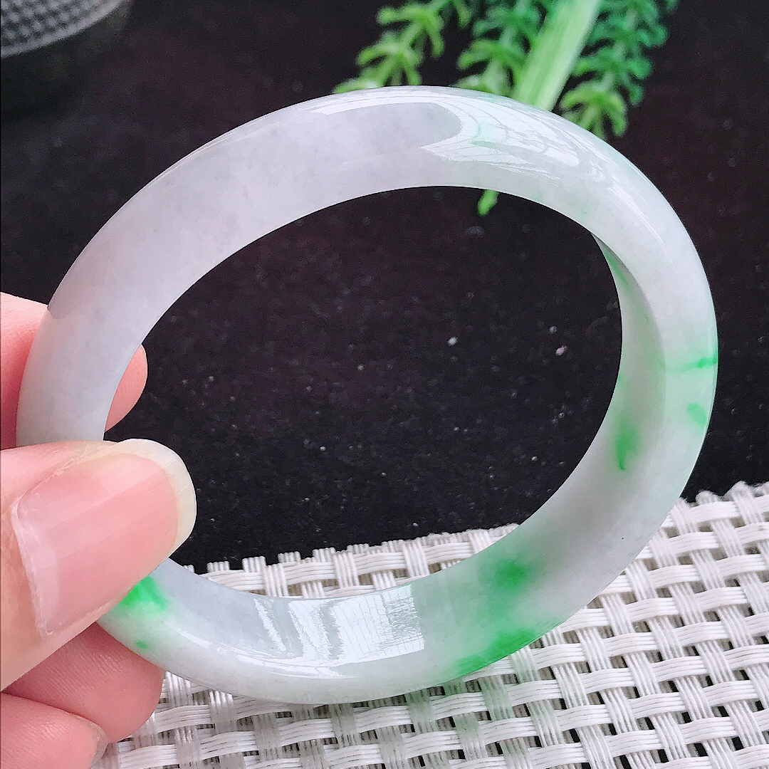 自然光55.5/50.8/13.3/7.3老坑精美温润辣阳绿贵妃手镯平安镯翡翠玉镯美人镯