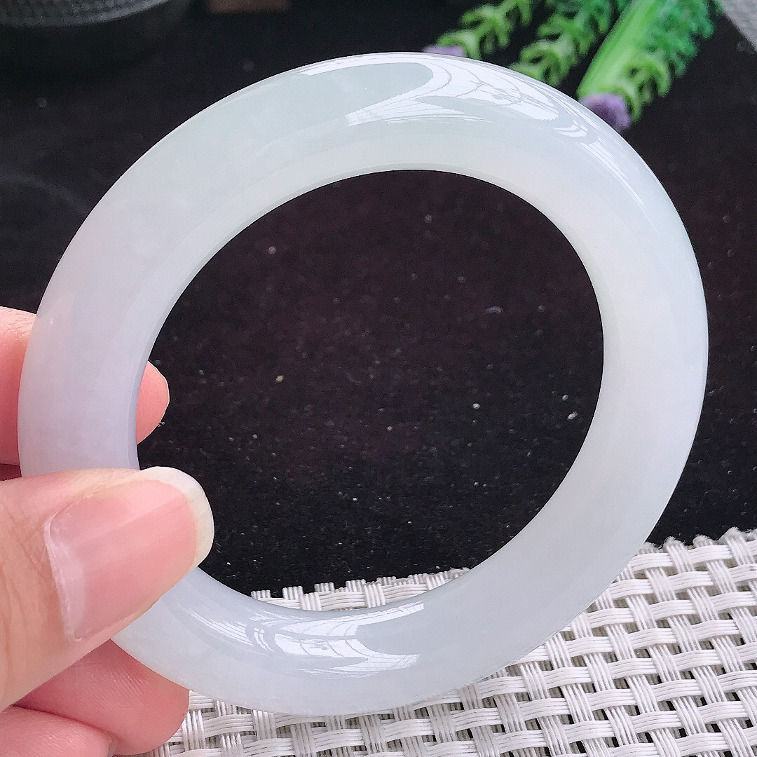 自然光54.5/11.8老坑冰胶果冻白月光胖圆条手镯平安镯翡翠玉镯美人镯