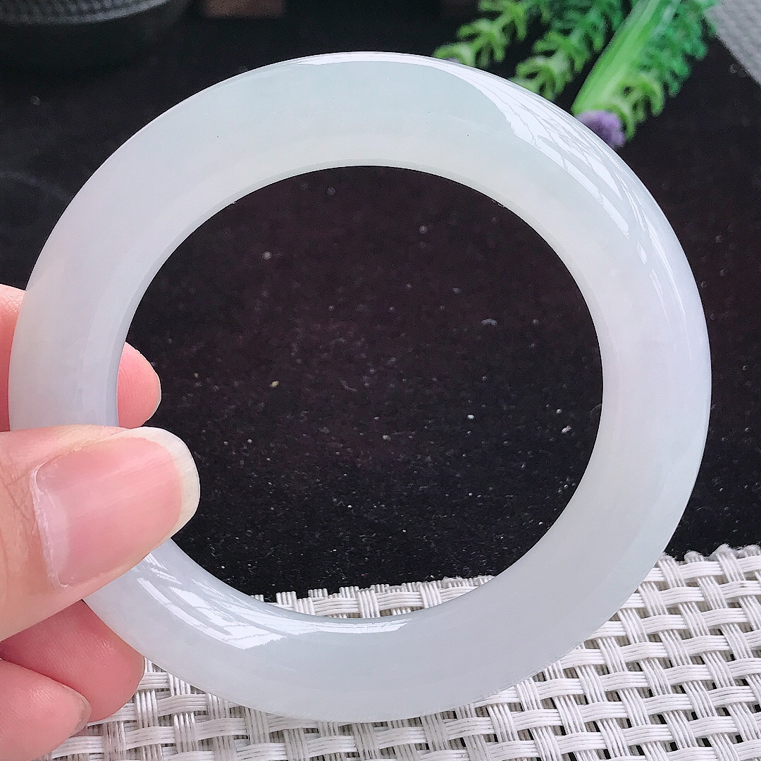 自然光54.5/11.8老坑冰胶果冻白月光胖圆条手镯平安镯翡翠玉镯美人镯