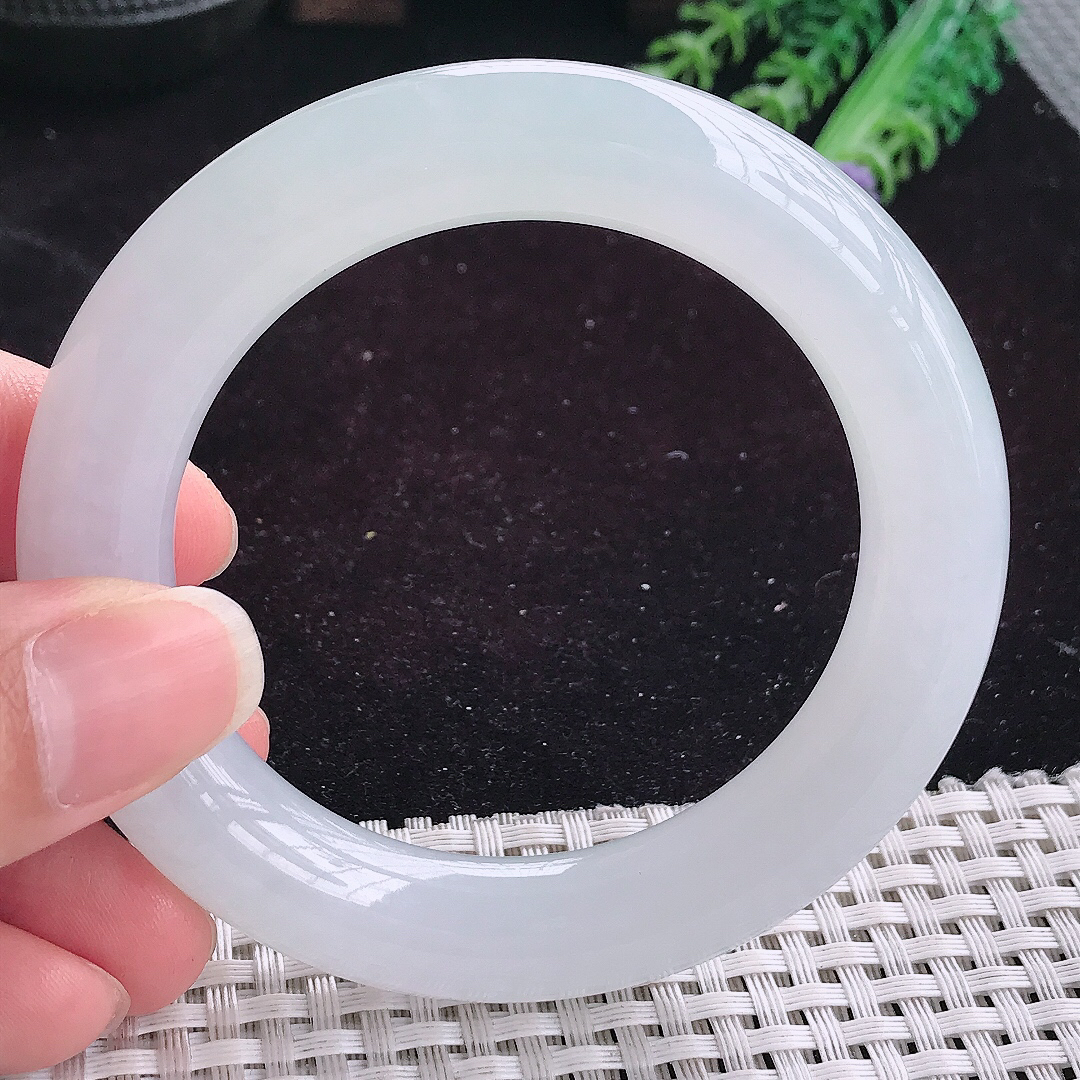 自然光54.5/11.8老坑冰胶果冻白月光胖圆条手镯平安镯翡翠玉镯美人镯