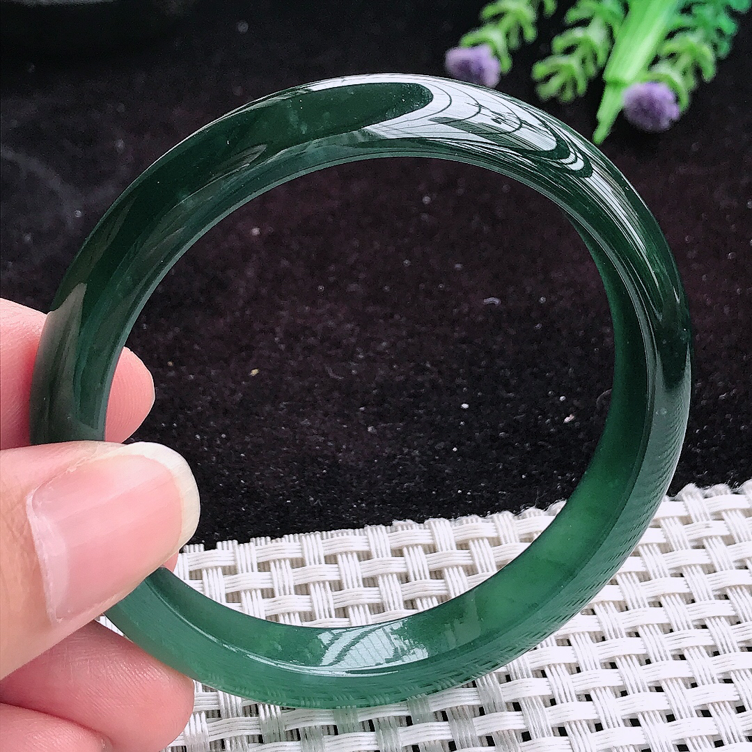 自然光56.5/10.2/7.2老坑冰润起胶宽边满色手镯平安镯翡翠玉镯美人镯