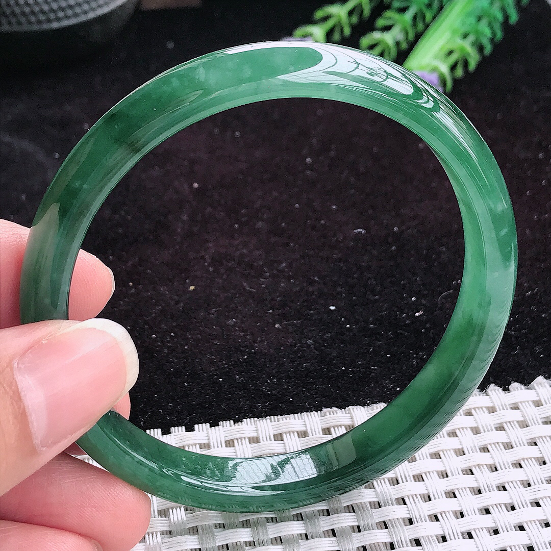 自然光60.5/10/6.7老坑冰润满色细条手镯平安镯翡翠玉镯美人镯