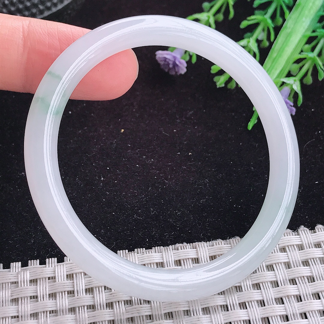 实拍A货翡翠51/6.5/7小圈口老坑冰润起胶飘花叮当手镯平安镯翡翠玉镯美人镯