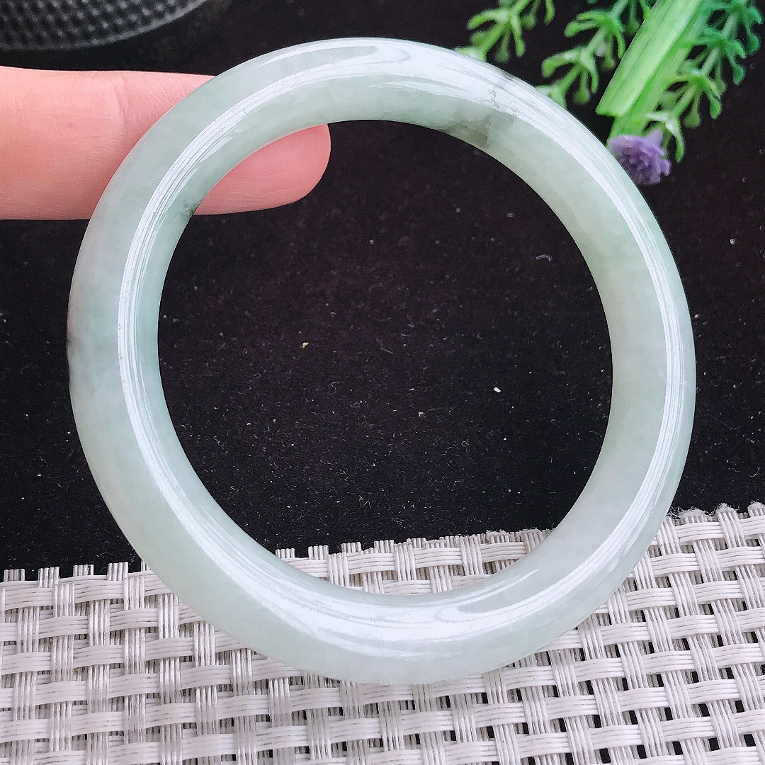 自然光57/9.5老坑精美冰润飘花圆条手镯平安镯翡翠玉镯美人镯