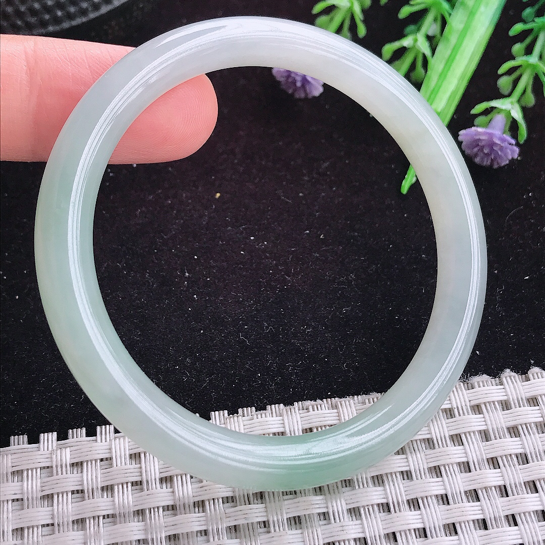 实拍A货翡翠51.5/7.6/7小圈口老坑冰润起胶晴底圆条手镯平安镯翡翠玉镯叮当镯