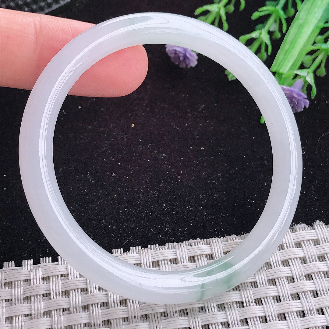 实拍A货翡翠51/6.5/7小圈口老坑冰润起胶飘花叮当手镯平安镯翡翠玉镯美人镯
