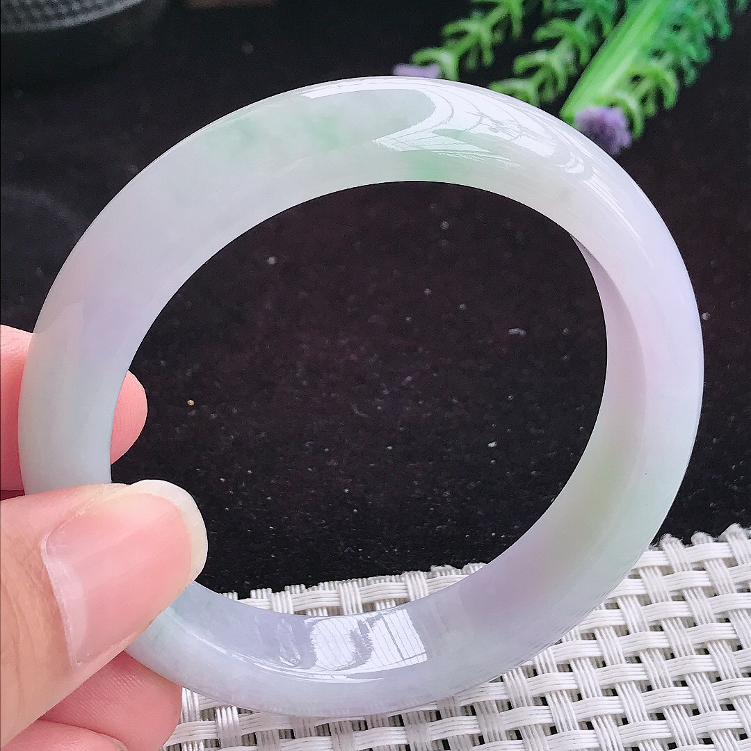 自然光55.5/12.8/8.5老坑温润淡雅紫罗兰手镯平安镯翡翠玉镯美人镯