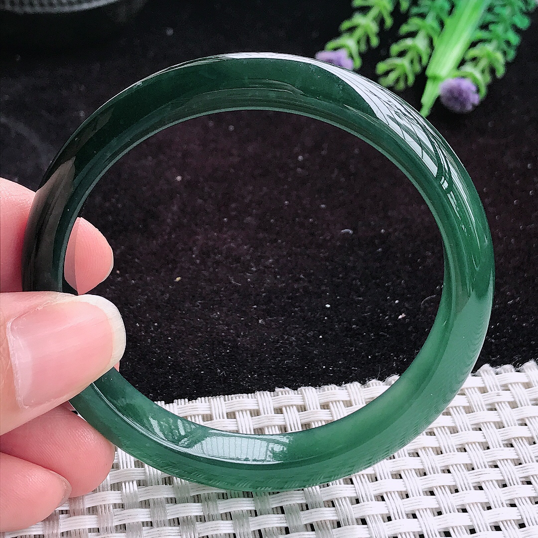 自然光56.5/10.2/7.2老坑冰润起胶宽边满色手镯平安镯翡翠玉镯美人镯