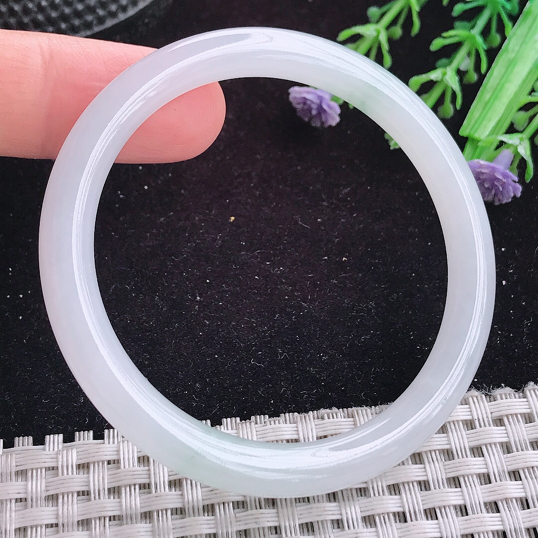 实拍A货翡翠51/6.5/7小圈口老坑冰润起胶飘花叮当手镯平安镯翡翠玉镯美人镯