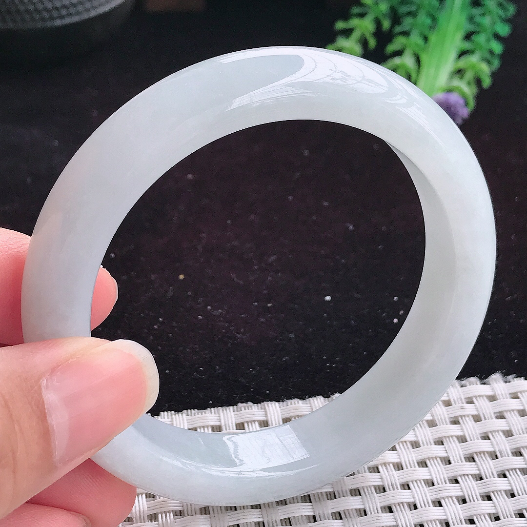 实拍A货翡翠56/12.9/8.8老坑冰润起胶白月光手镯平安镯翡翠玉镯美人镯