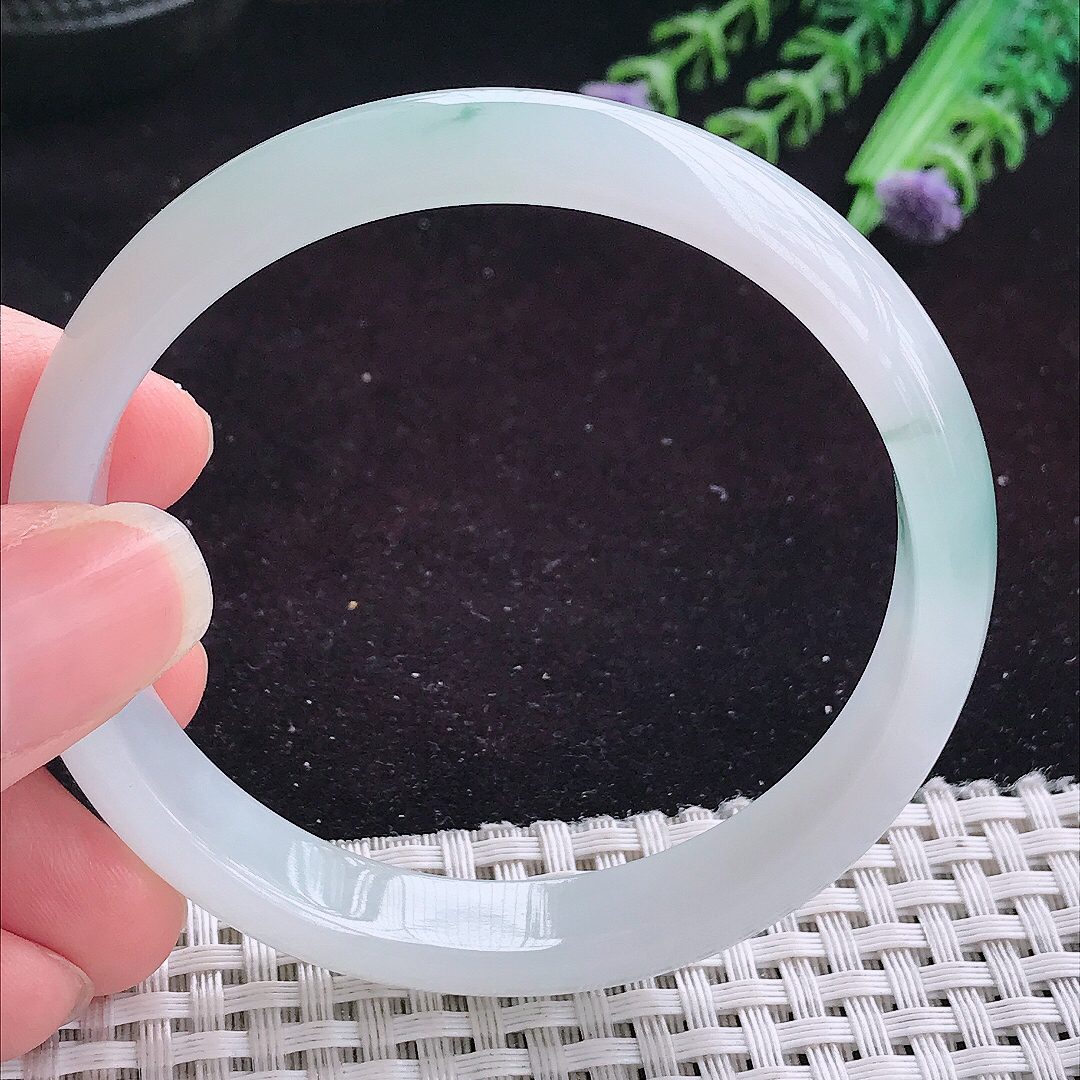 实拍A货翡翠57.5/11.3/6.5老坑冰润起胶冰飘花手镯平安镯翡翠玉镯女款