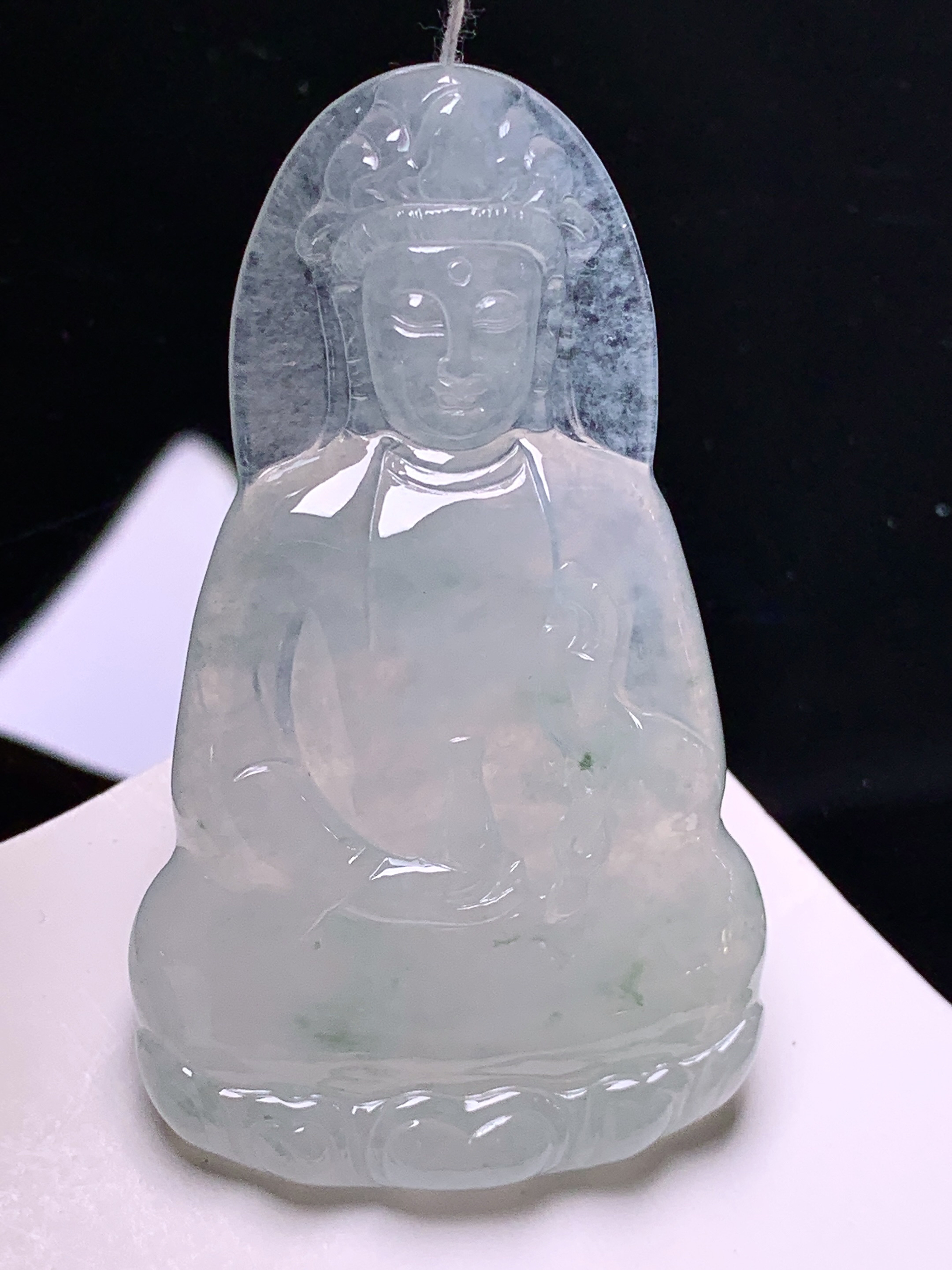 冰种观音菩萨吊坠 玉质细腻 色泽艳丽清新 整体尺寸60*37.5*10.3 d1