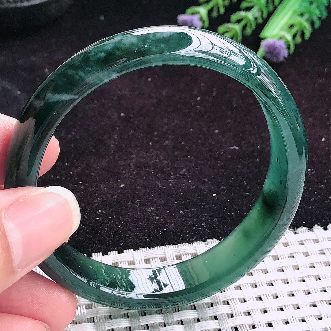自然光56/13/6.8老坑精美冰润满色蓝韵手镯平安镯翡翠玉镯美人镯