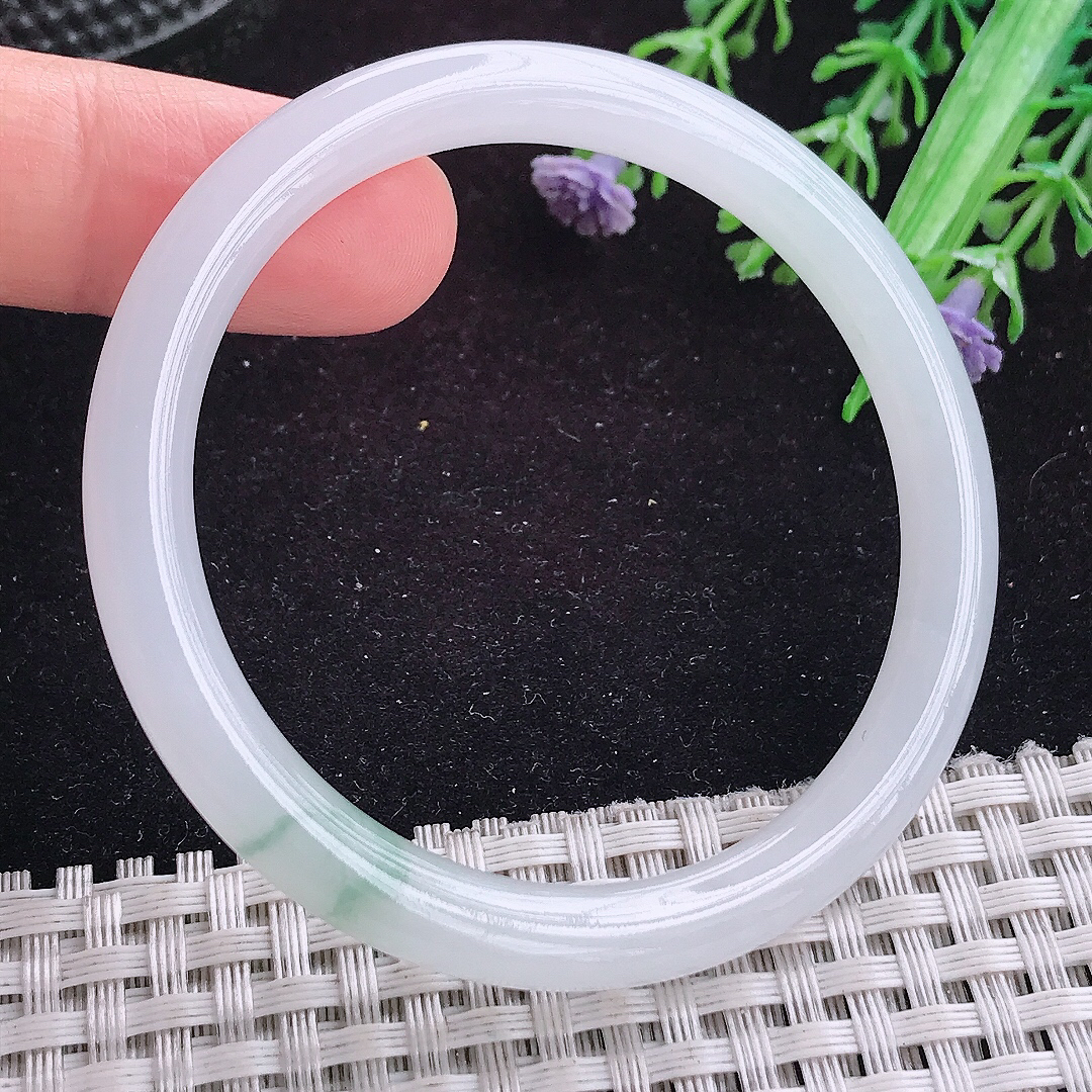 实拍A货翡翠51/6.5/7小圈口老坑冰润起胶飘花叮当手镯平安镯翡翠玉镯美人镯