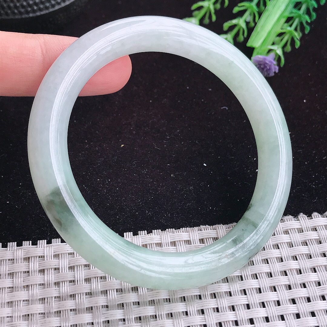 自然光57/9.5老坑精美冰润飘花圆条手镯平安镯翡翠玉镯美人镯