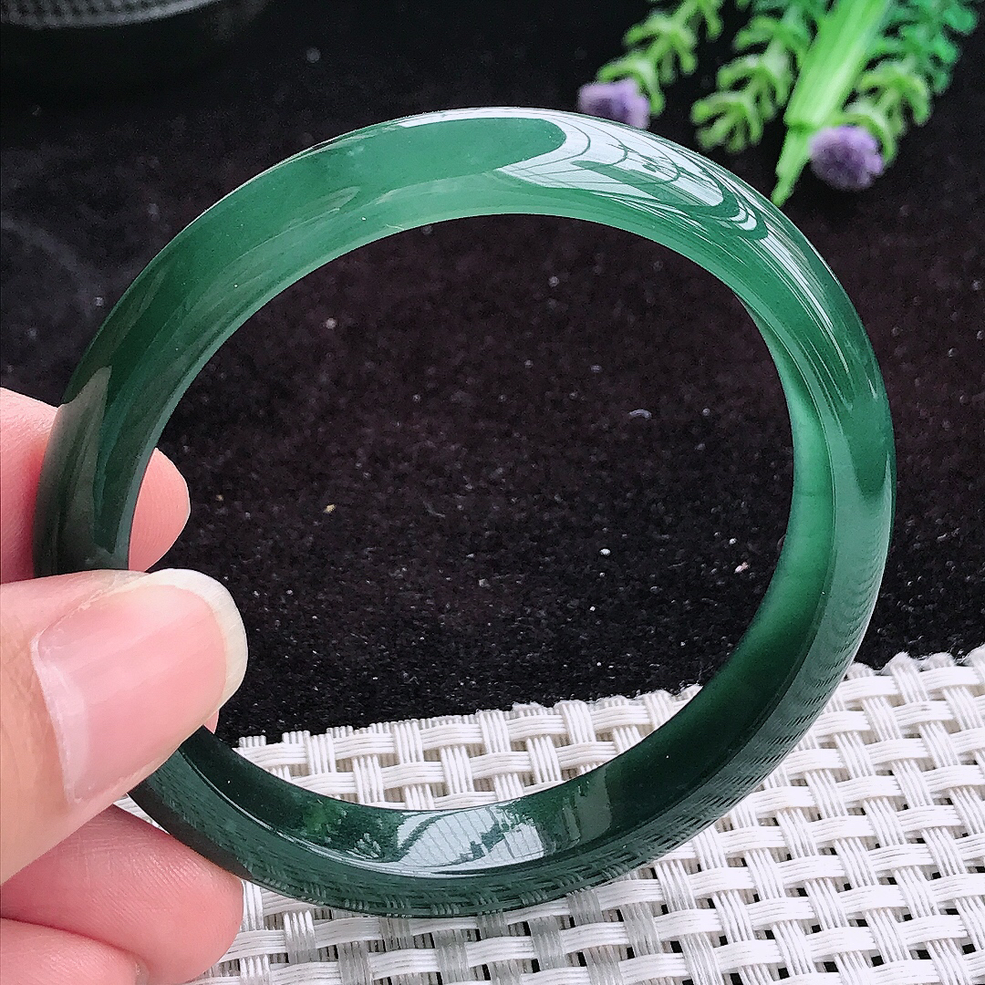 自然光56.5/10.2/7.2老坑冰润起胶宽边满色手镯平安镯翡翠玉镯美人镯