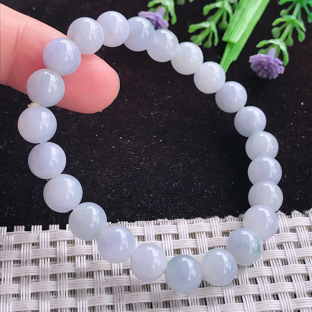 实拍A货翡翠8.6/23颗老坑冰润紫罗兰玉珠手链翡翠翡翠手串