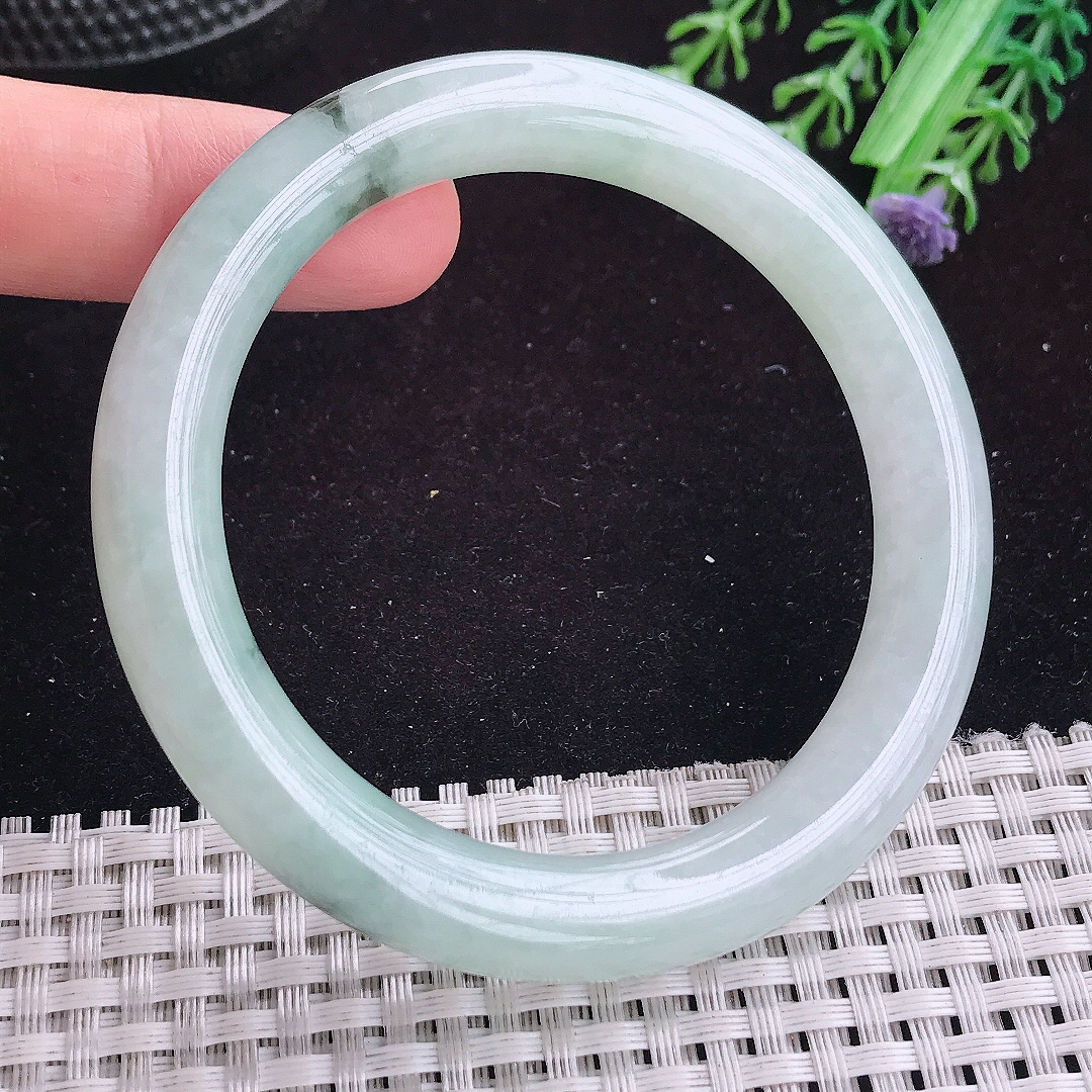 自然光57/9.5老坑精美冰润飘花圆条手镯平安镯翡翠玉镯美人镯