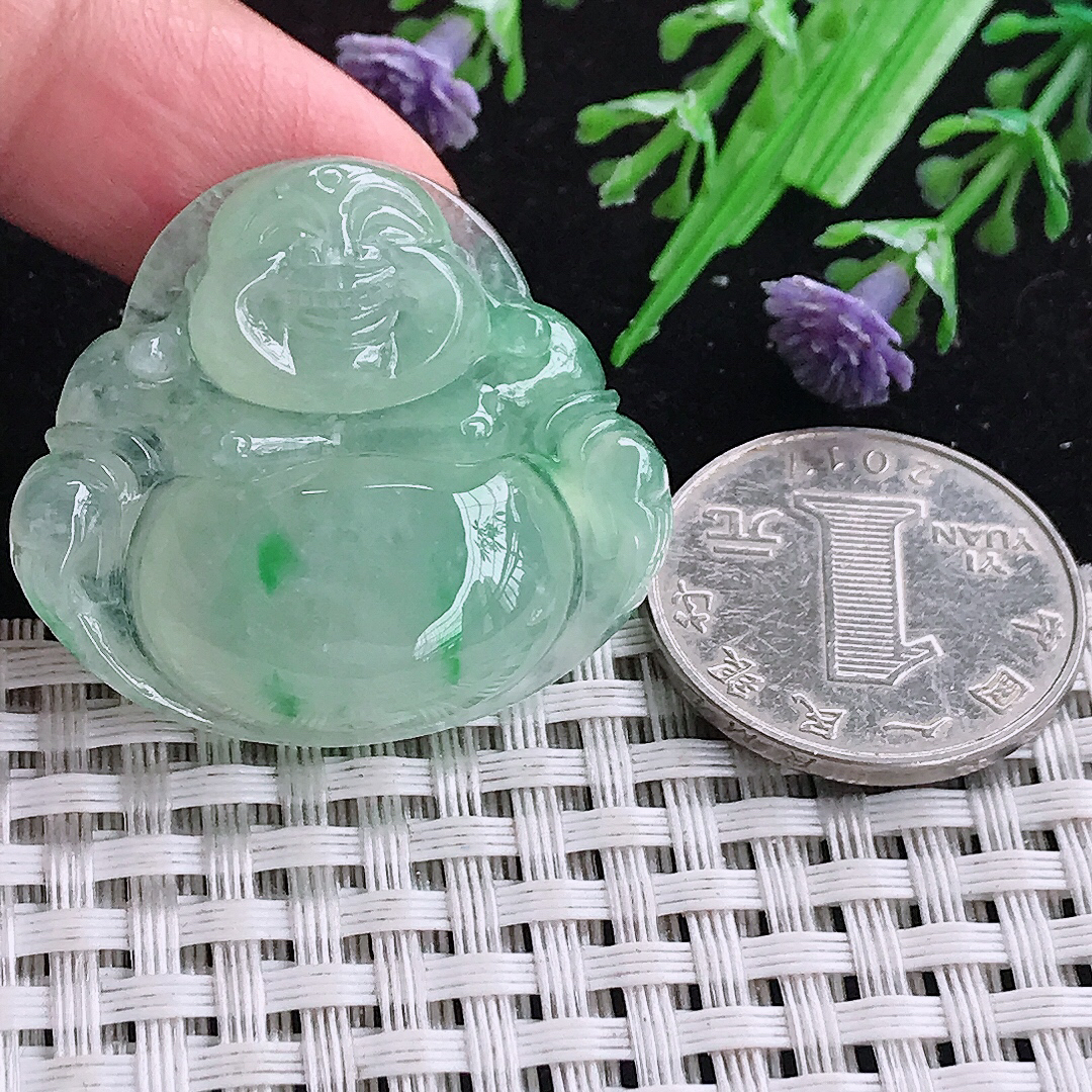 实拍A货翡翠32/35.8/8.5精美冰胶冰晴甜绿佛公吊坠翡翠玉牌