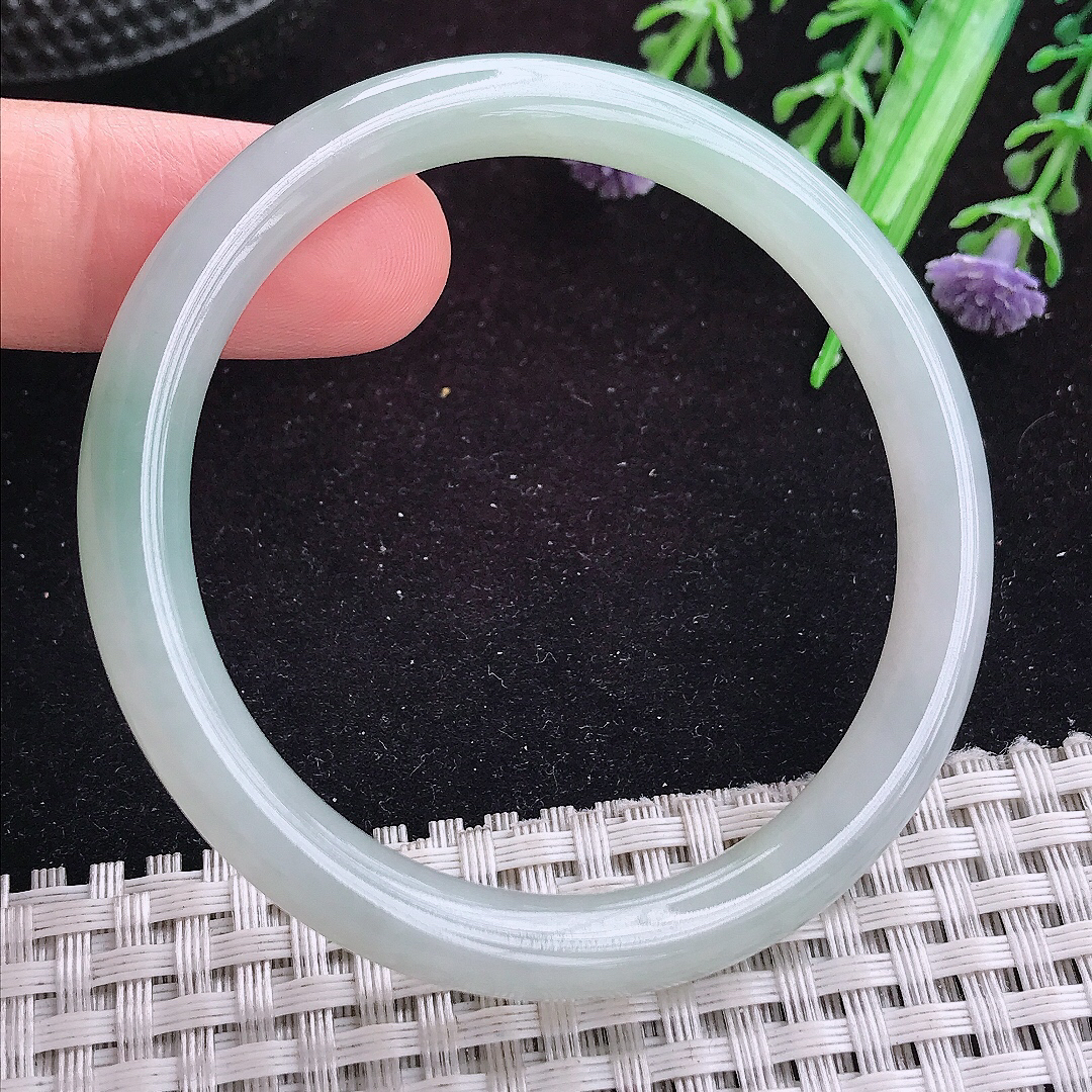 实拍A货翡翠51.5/7.6/7小圈口老坑冰润起胶晴底圆条手镯平安镯翡翠玉镯叮当镯