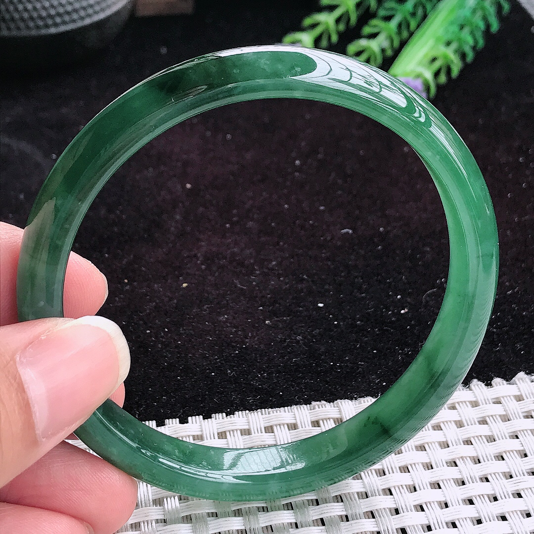 自然光60.5/10/6.7老坑冰润满色细条手镯平安镯翡翠玉镯美人镯