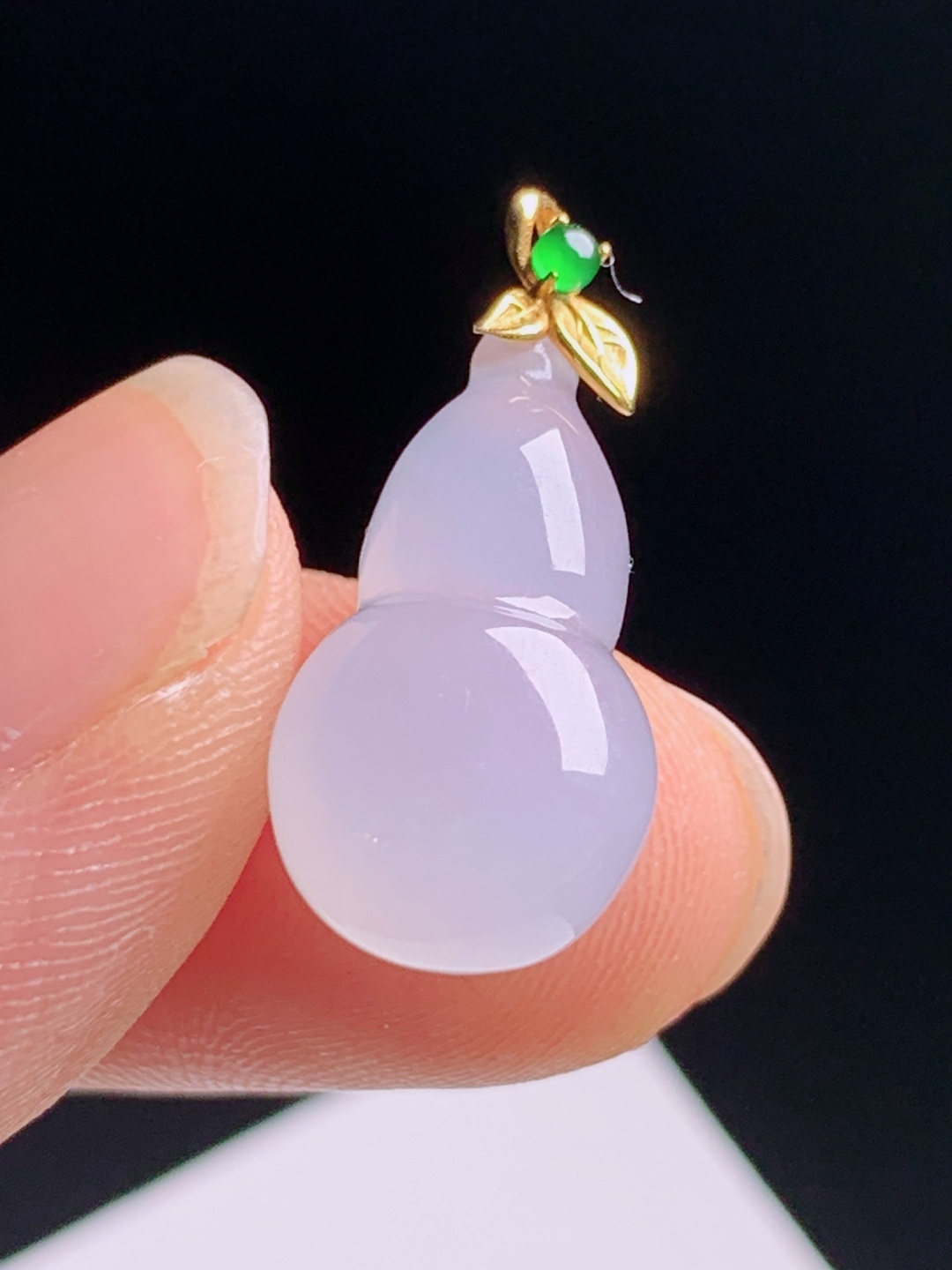 冰葫芦吊坠，冰润通透紫韵清雅，18K金镶阳绿扣头小巧精致日常百搭