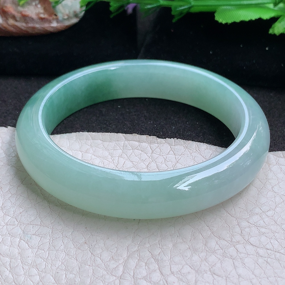 yh实拍56*11.6*8招财镯 缅甸翡翠a货玉手镯 半山半水胶感起圈玉手环