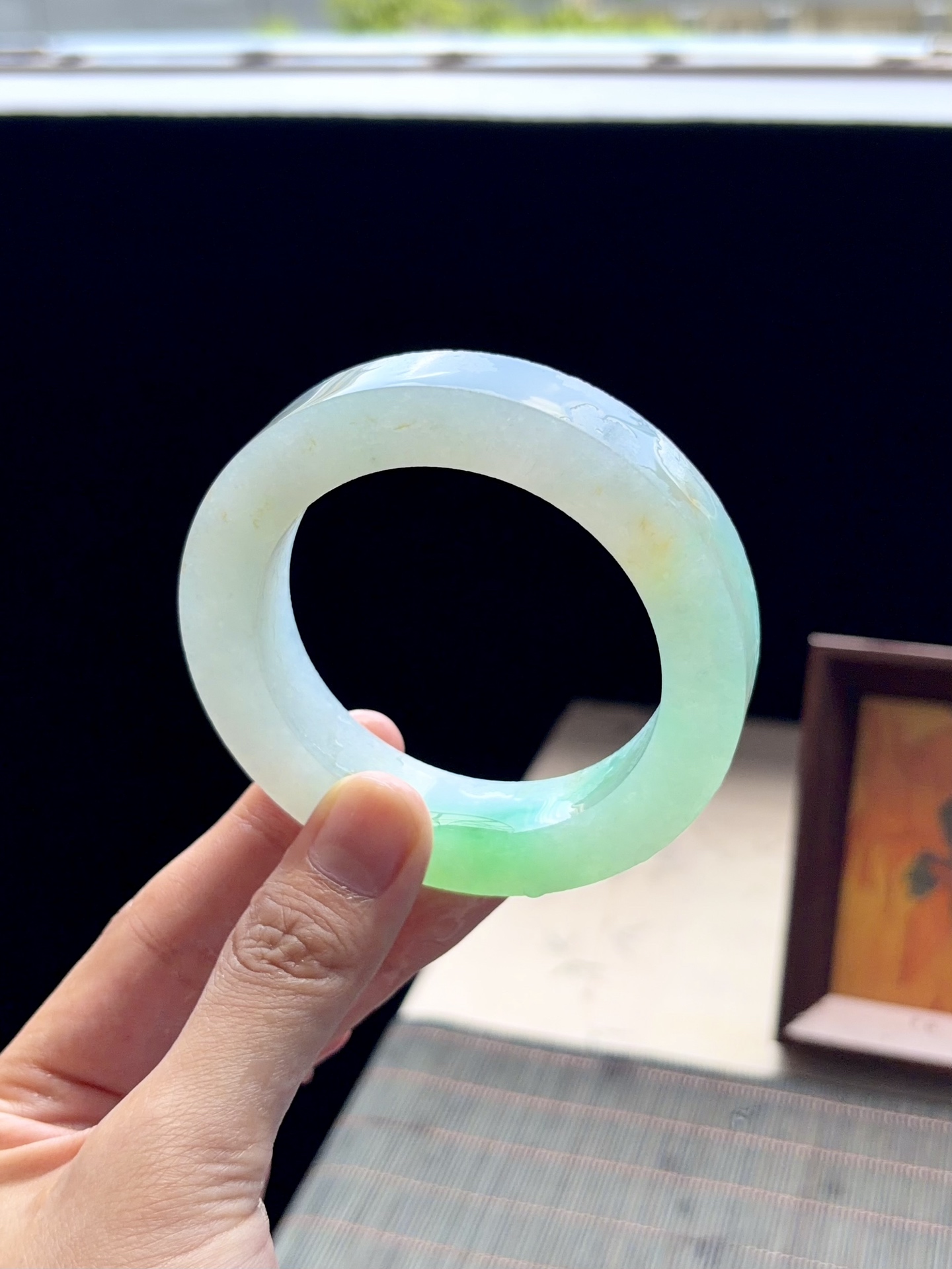 大圈口冰绿白底青金丝绿镯胚 B0610-4 ⭕️79.8-57.6-13.2-11.3 可做58～63正圈