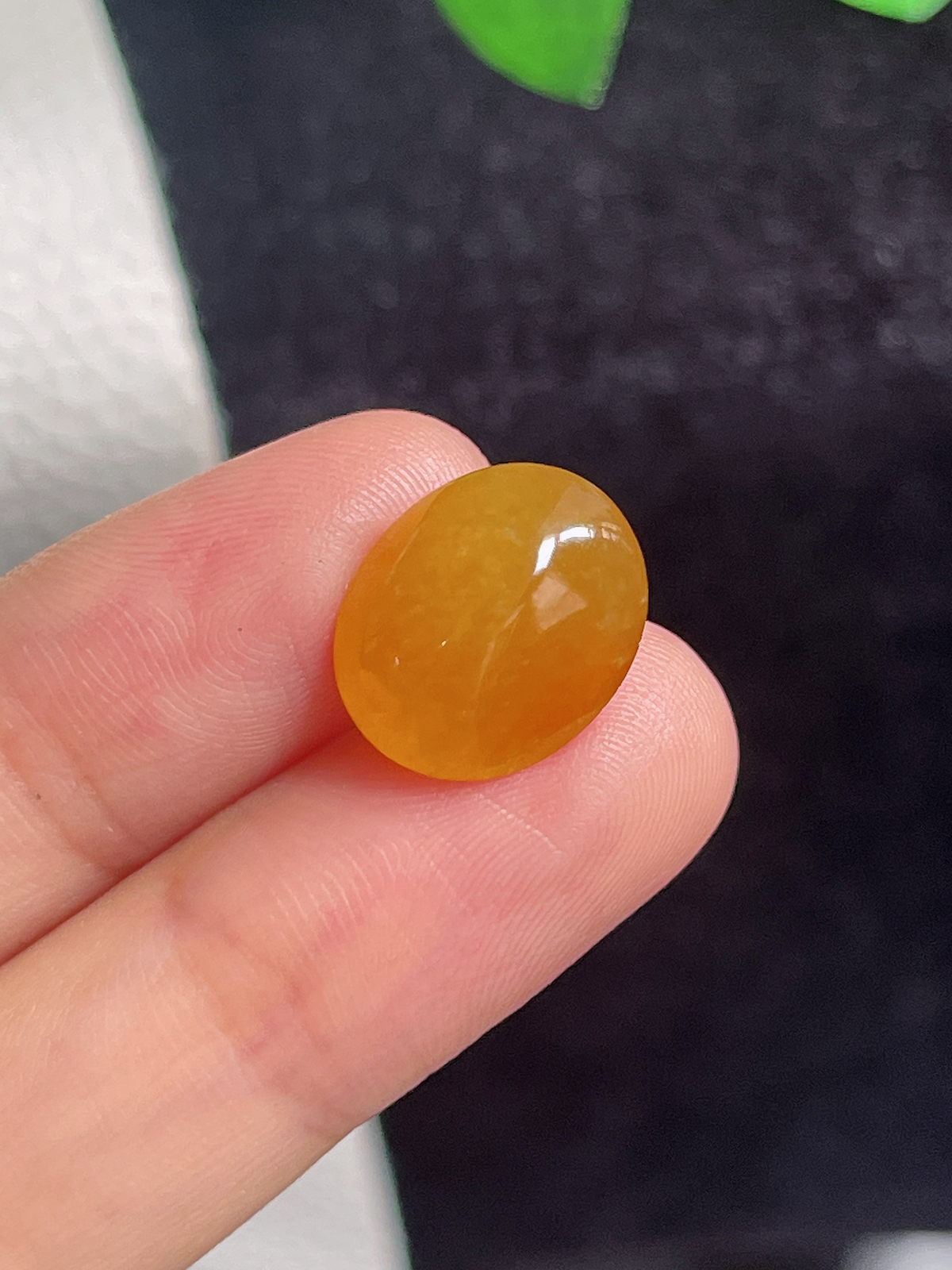 翡翠冰糯种黄色戒面蛋面
