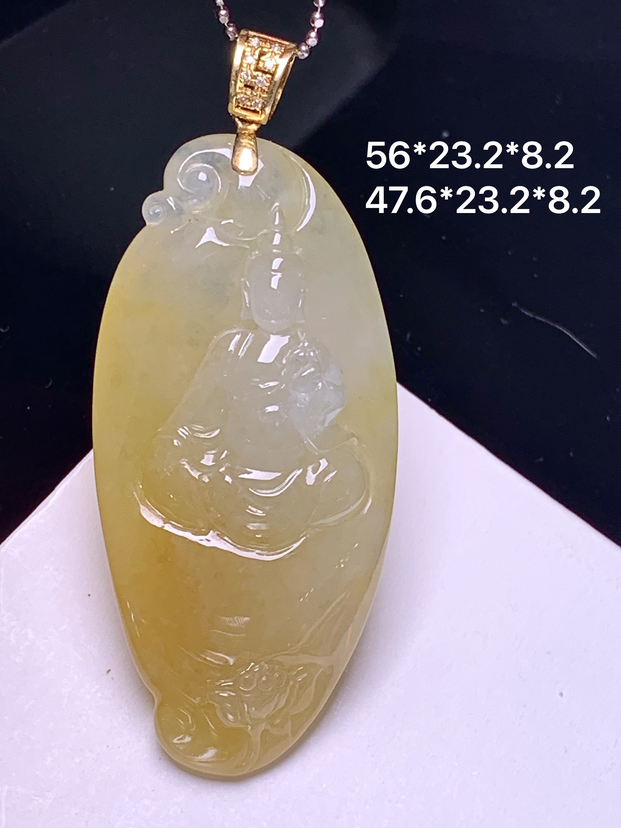 18k金镶嵌无相观音吊坠 玉质细腻 色泽艳丽清新 整体尺寸56*23.2*8.2 L1